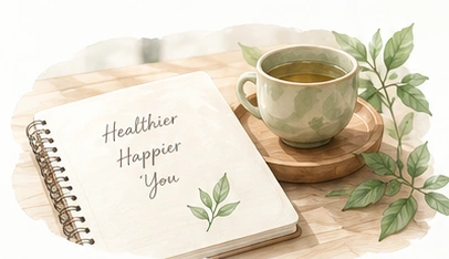 Watercolor illustration of a notebook and tea after an appointment